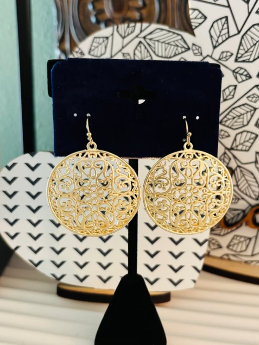 Gold Filigree Round Dangle Earrings